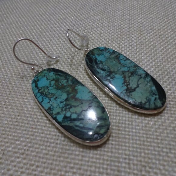 Natural AFRICAN TURQUOISE Handmade Sterling 925 Dangle Earrings #617C - Picture 1 of 3